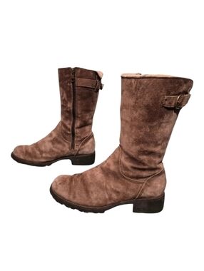 UGG Australia Brown Leather Sheepskin Mid-Calf Side-Zip Snow Winter Boots